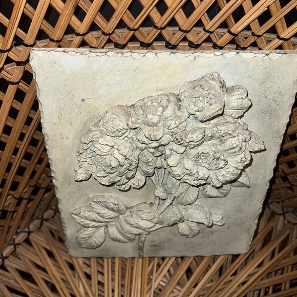 Vintage Heavy Clay Sculpture 3D Floral Plaque Picture Art Piece Picture Frame - Picture 4 of 9